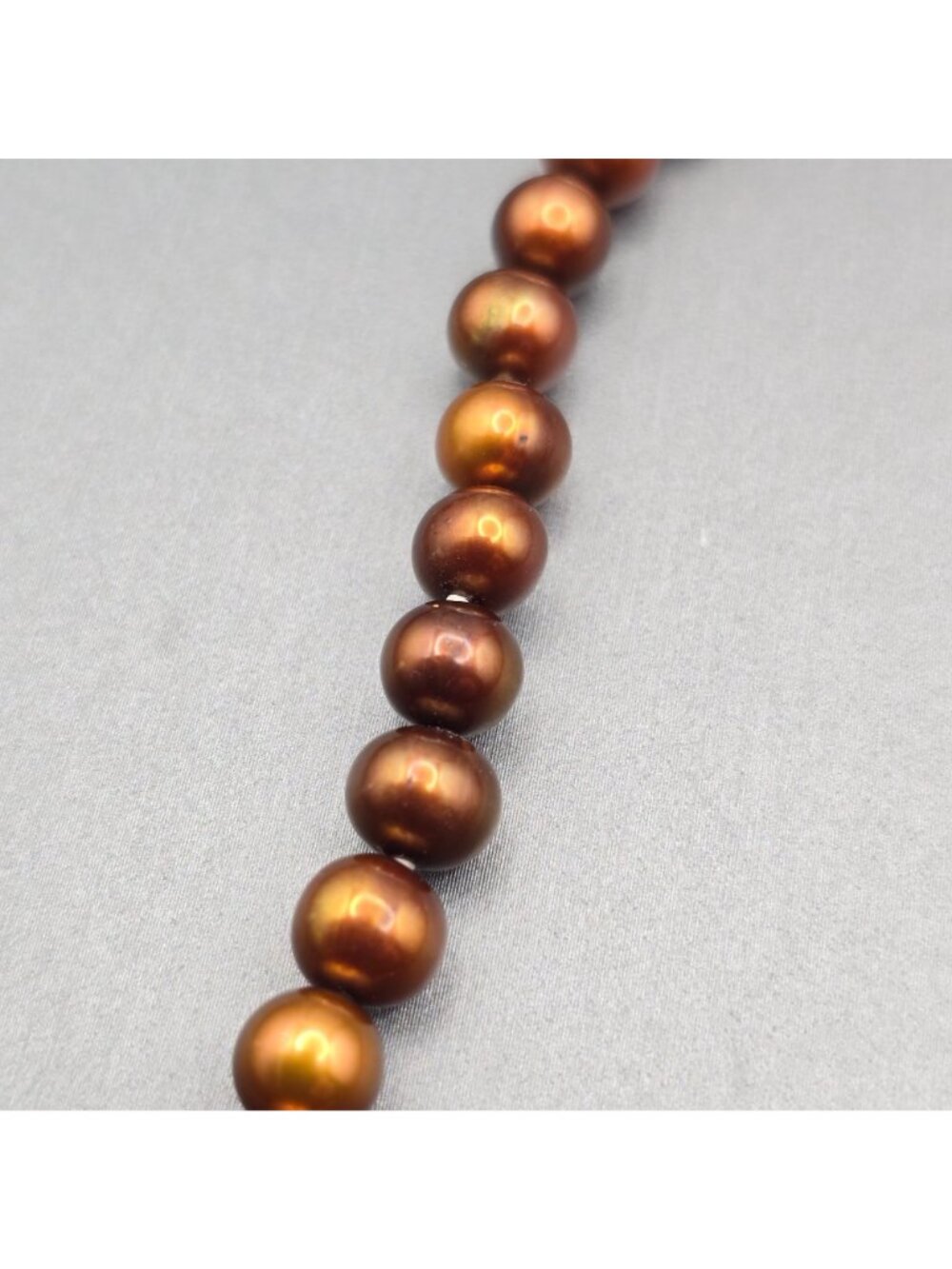 Vintage Bronze Cultured Pearl Necklace 10K Yellow Gold Clasp Hand Knotted 16" - Picture 3 of 10